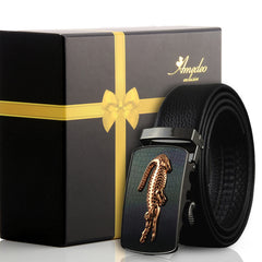 Men's Smart Ratchet No Holes Automatic Buckle Belt in Gold & Black Color - Amedeo Exclusive