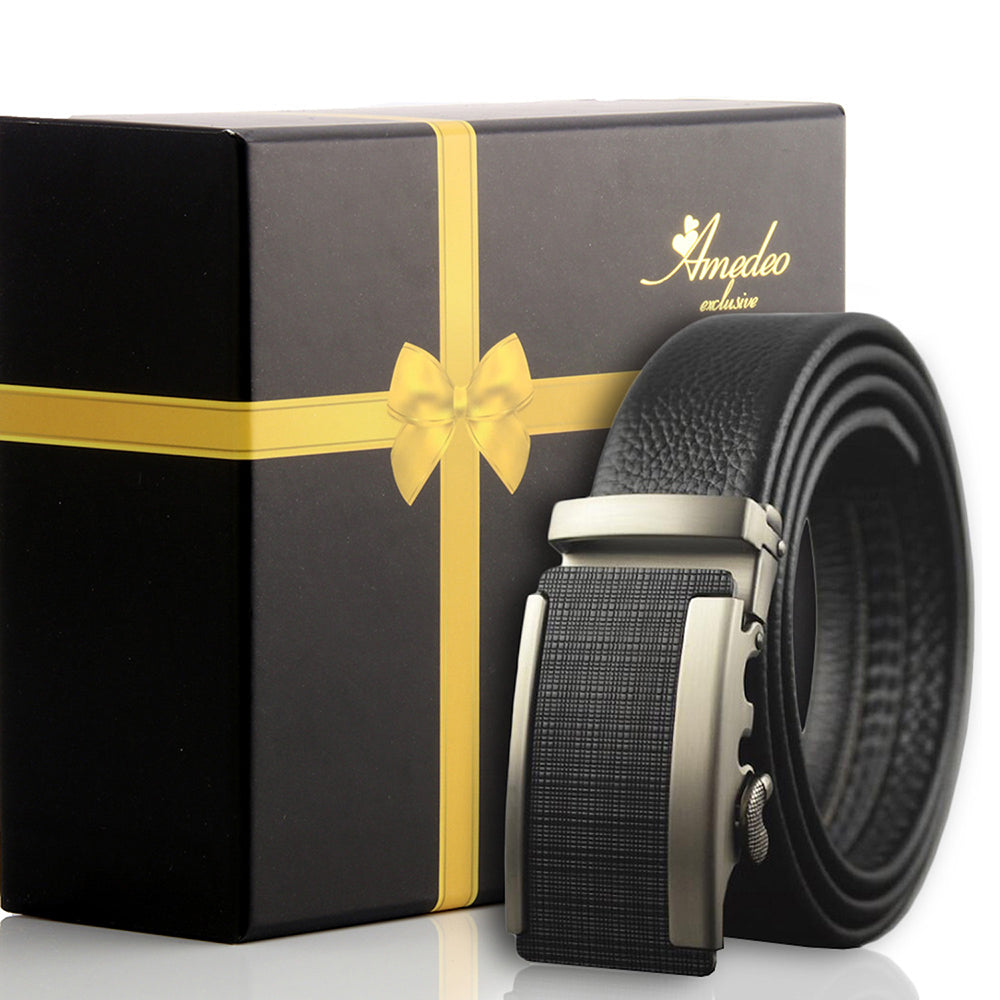 Men's Stainless Steel Belt with Silver & Black Buckle - Amedeo Exclusive