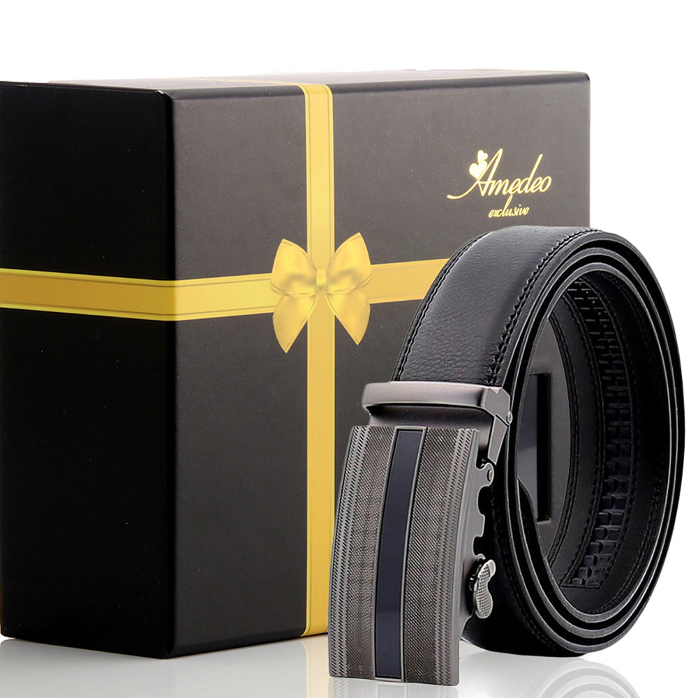 Men's Stainless Steel Belt with Black Buckle - Amedeo Exclusive