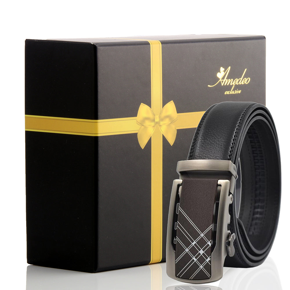 Men's Stainless Steel Belt with Silver & Black Buckle - Amedeo Exclusive