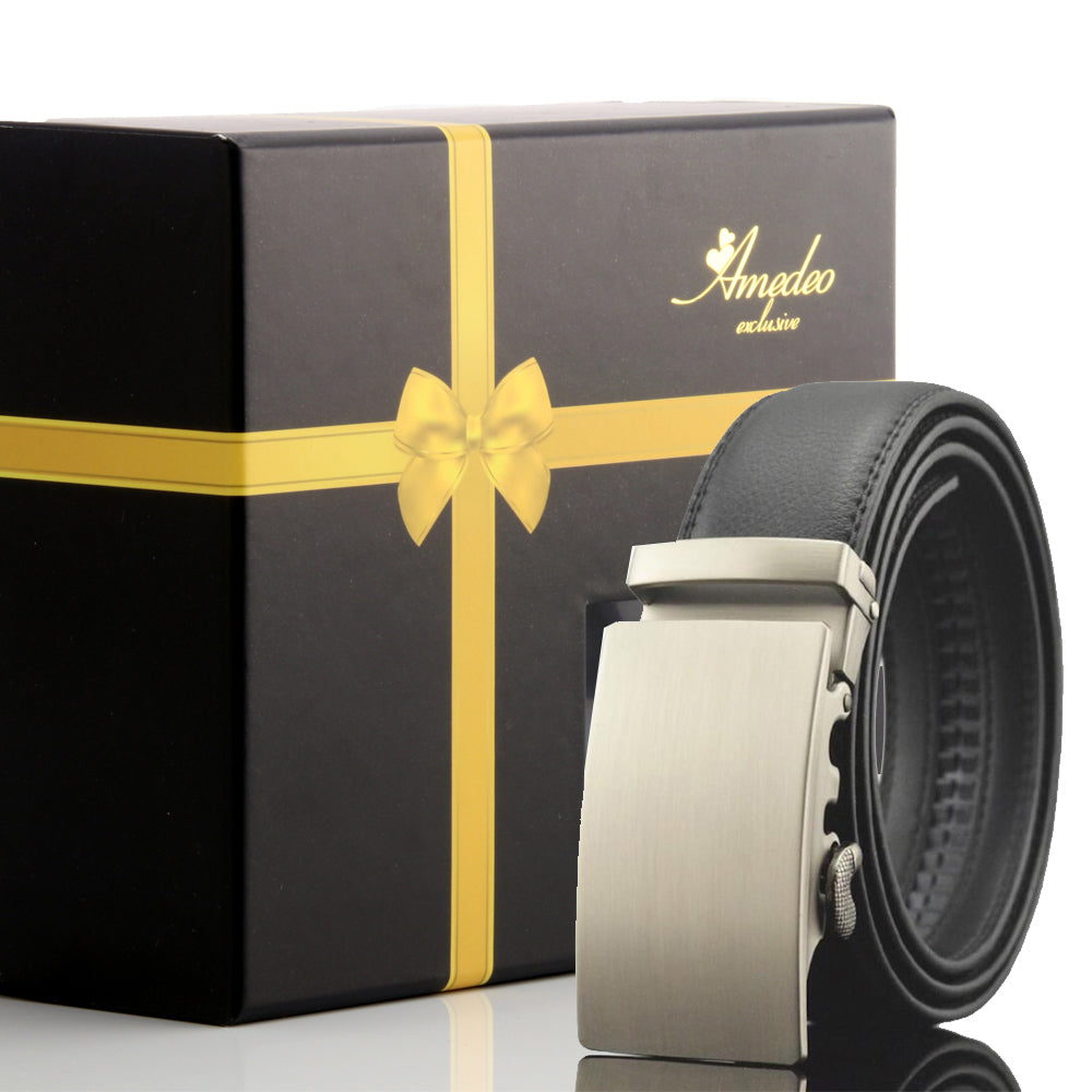 Men's Stainless Steel Black Belt with Silver Buckle - Amedeo Exclusive