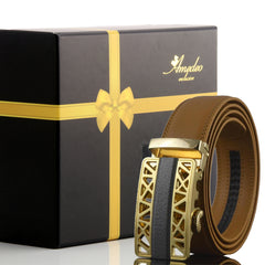Men's Smart Ratchet No Holes Automatic Buckle Belt in Gold Color - Amedeo Exclusive