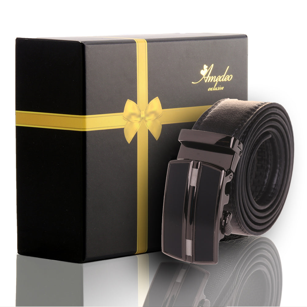 Men's Stainless Steel Black Belt with Silver & Black Buckle - Amedeo Exclusive