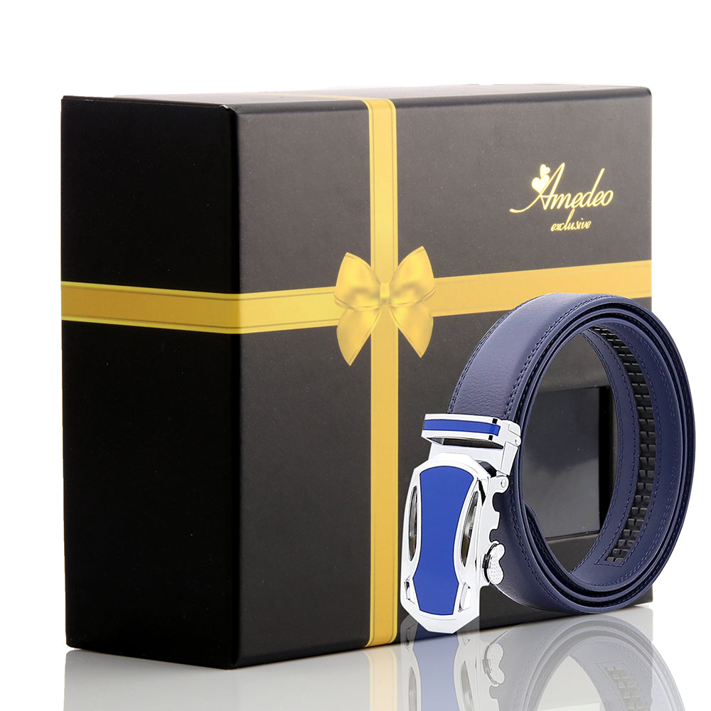 Men's Stainless Steel Blue Belt with Blue & Silver Buckle - Amedeo Exclusive