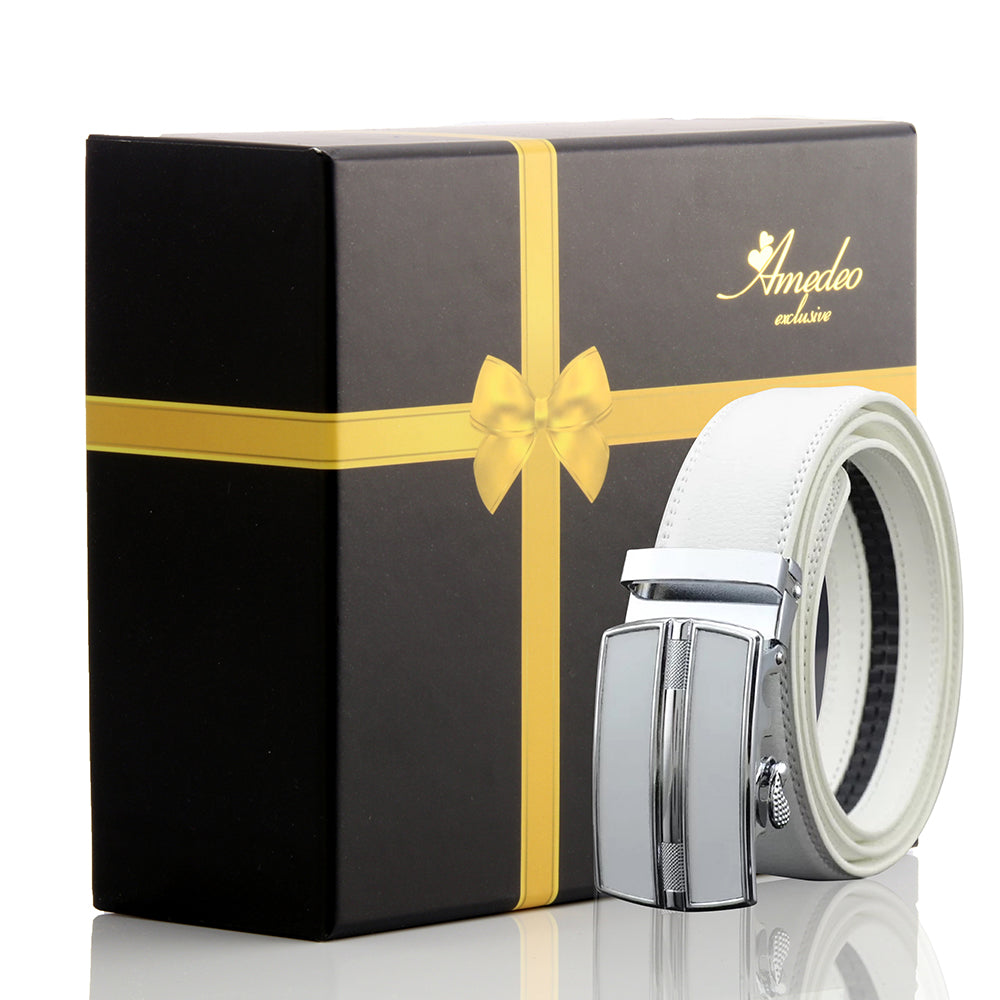 Men's Smart Ratchet No Holes Automatic Buckle Belt in Silver Color - Amedeo Exclusive