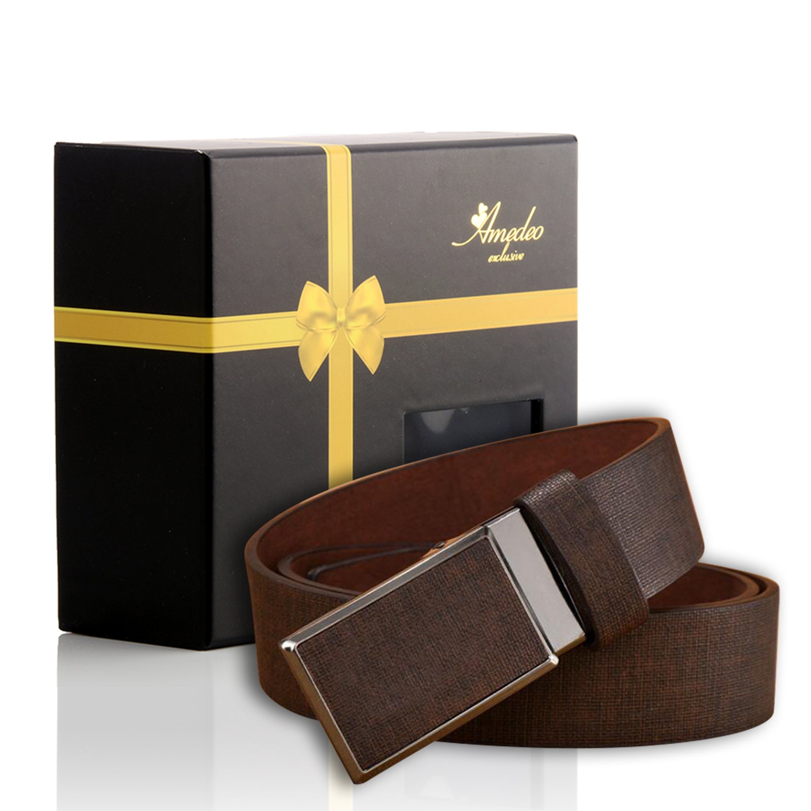 Men's Stainless Steel Buckle-Brown Belt - Amedeo Exclusive