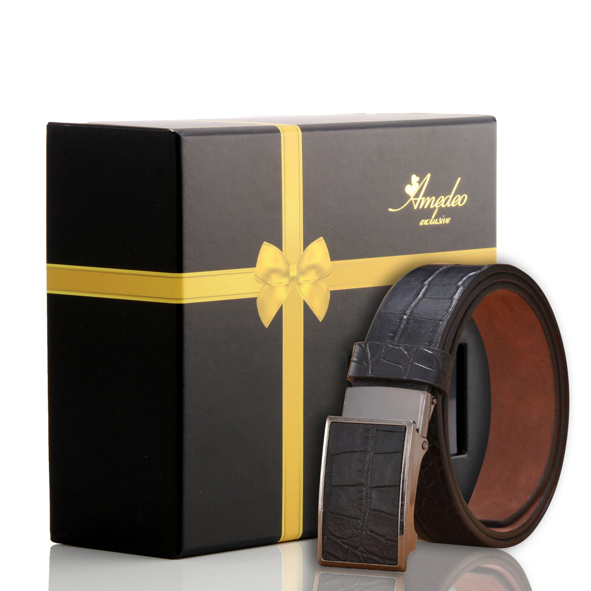 Men's Stainless Steel Buckle Black Belt - Amedeo Exclusive