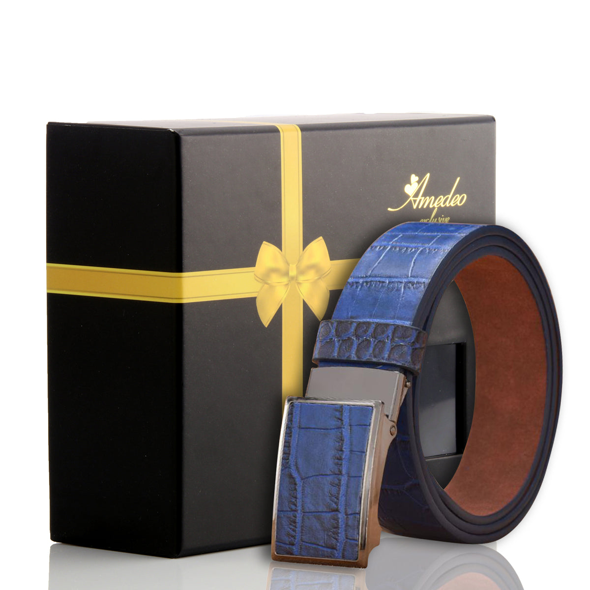 Men's Stainless Steel Buckle Blue Belt - Amedeo Exclusive