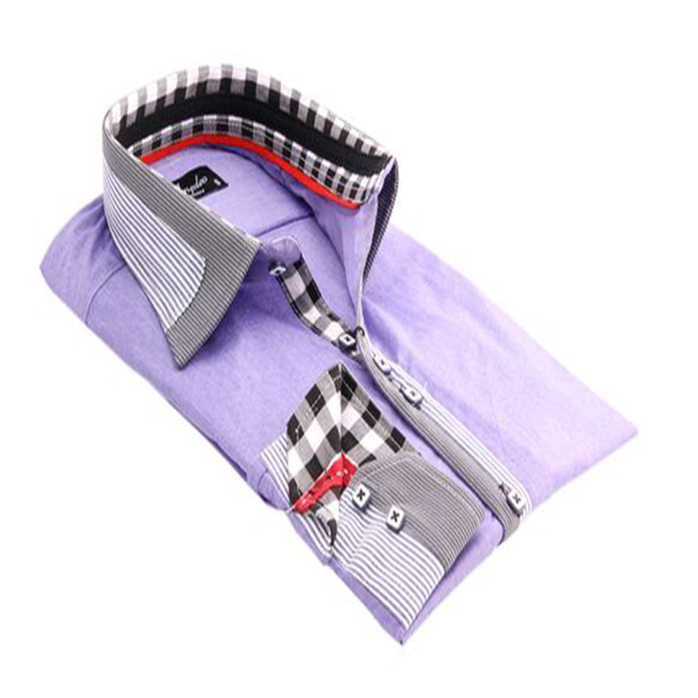 Men's Light Purple With Checkered Pocket Shirt Made with 100% Cotton - Amedeo Exclusive