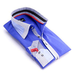 Checkered Blue Mens Slim Fit Designer Dress Shirt - tailored Cotton Shirts for Work and Casual Wear - Amedeo Exclusive