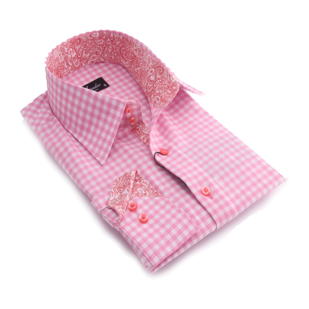 Pink and White Check Mens Slim Fit Designer Dress Shirt - tailored Cotton Shirts for Work and Casual Wear - Amedeo Exclusive