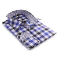 Blue Check with Paisley Mens Slim Fit Designer Dress Shirt - tailored Cotton Shirts for Work and Casual Wear - Amedeo Exclusive