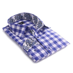 Blue & White Check Mens Slim Fit Designer Dress Shirt - tailored Cotton Shirts for Work and Casual Wear - Amedeo Exclusive