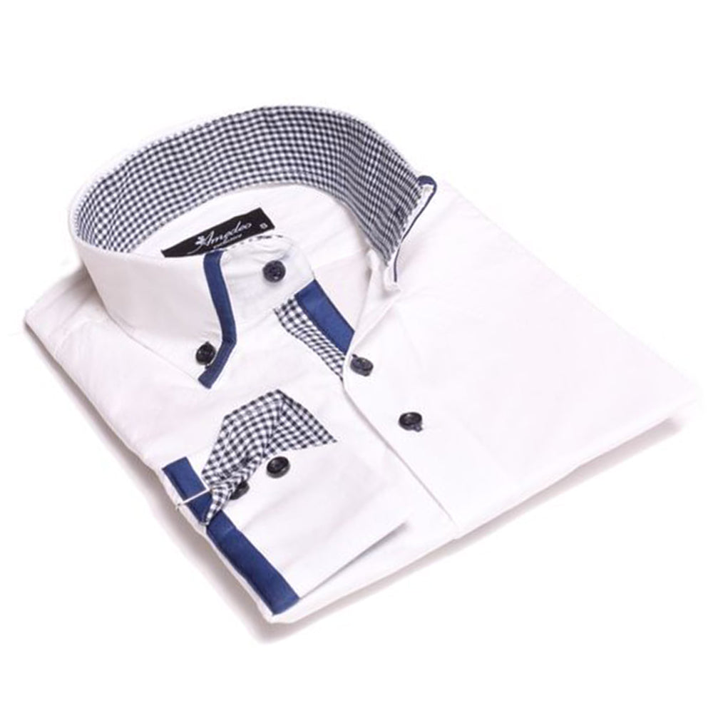 White Blue Check Mens Slim Fit Designer Dress Shirt - tailored Cotton Shirts for Work and Casual - Amedeo Exclusive