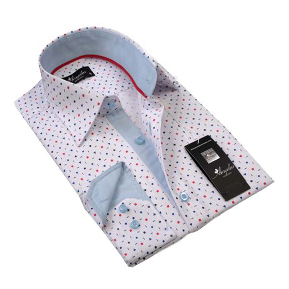 White Colorful Mens Slim Fit Designer Dress Shirt - tailored Cotton Shirts for Work and Casual Wear - Amedeo Exclusive