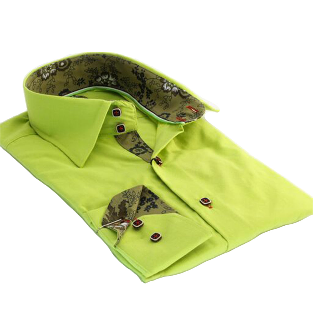 Fluorescent Green Mens Slim Fit Designer Dress Shirt - tailored Cotton Shirts for Work and Casual - Amedeo Exclusive
