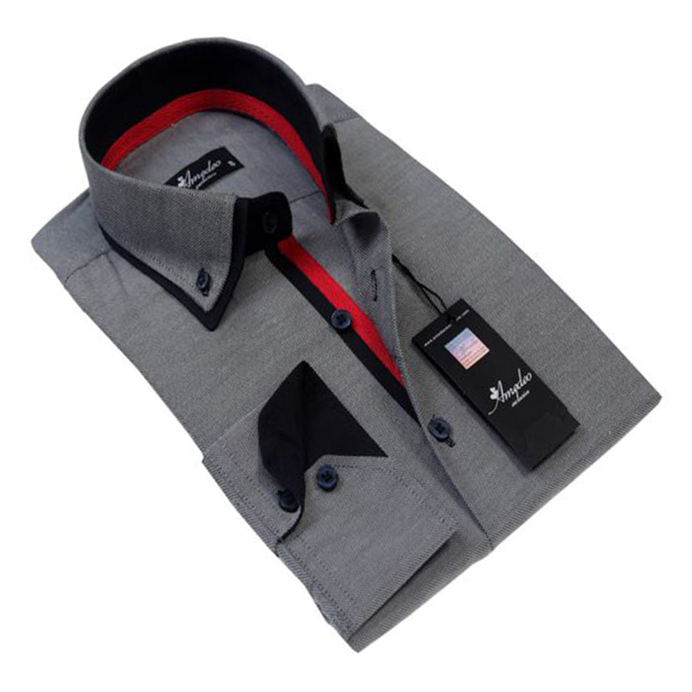 Solid Soft Grey Mens Slim Fit Designer Dress Shirt - tailored Cotton Shirts for Work and Casual Wear - Amedeo Exclusive
