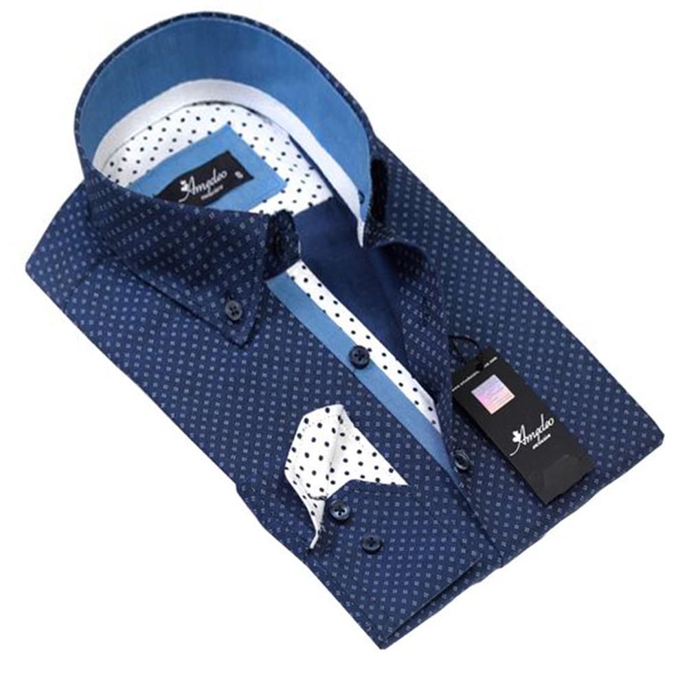 Blue Dots Mens Slim Fit Designer Dress Shirt - tailored Cotton Shirts for Work and Casual Wear - Amedeo Exclusive