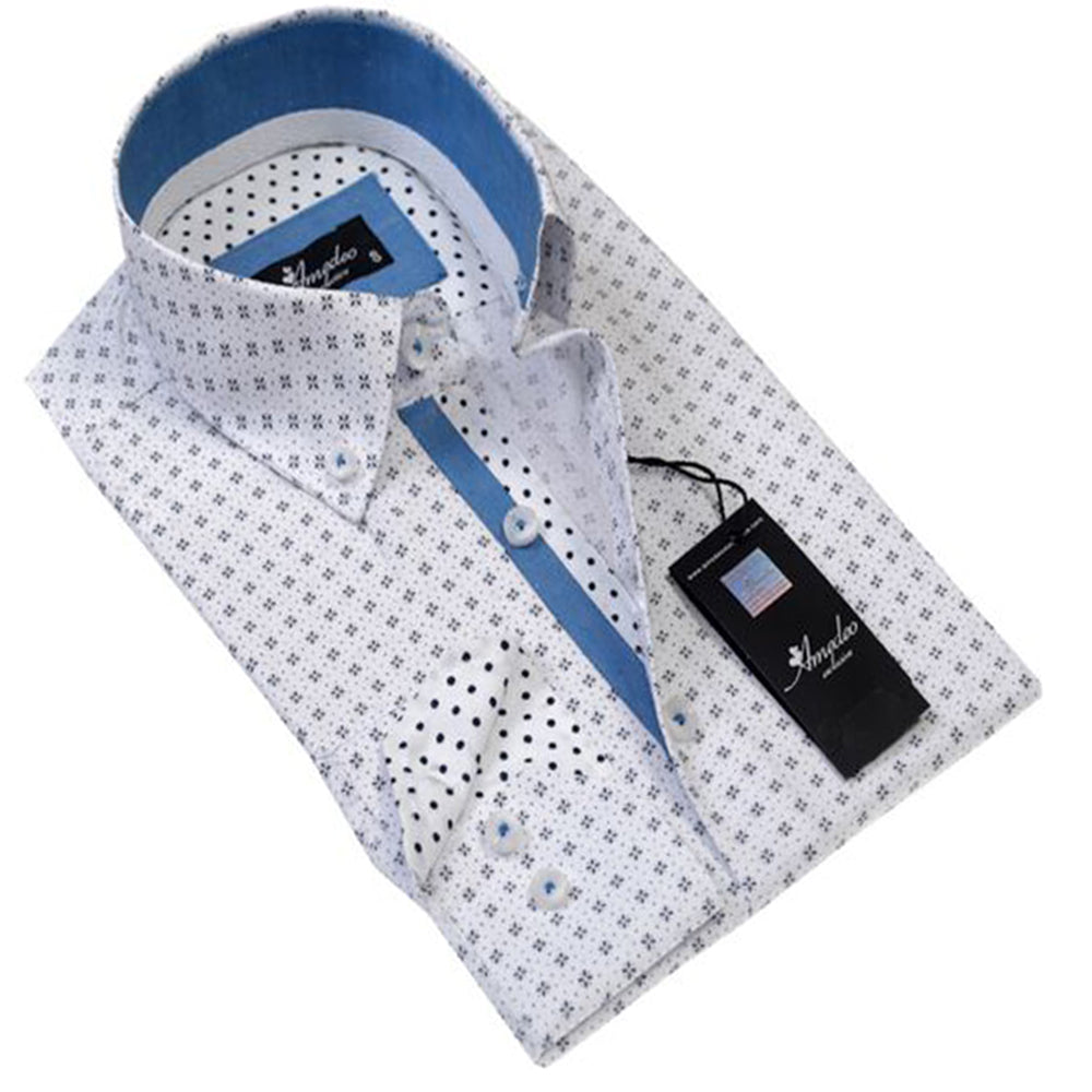 White Black Mens Slim Fit Designer Dress Shirt - tailored Cotton Shirts for Work and Casual Wear - Amedeo Exclusive