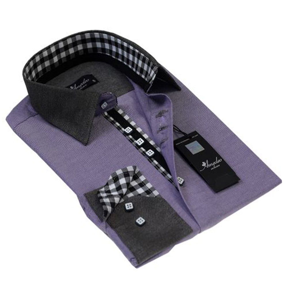 Purple Mens Slim Fit Designer Dress Shirt - tailored Cotton Shirts for Work and Casual Wear - Amedeo Exclusive