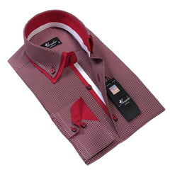 Red Checkers Mens Slim Fit Designer Dress Shirt - tailored Cotton Shirts for Work and Casual Wear - Amedeo Exclusive