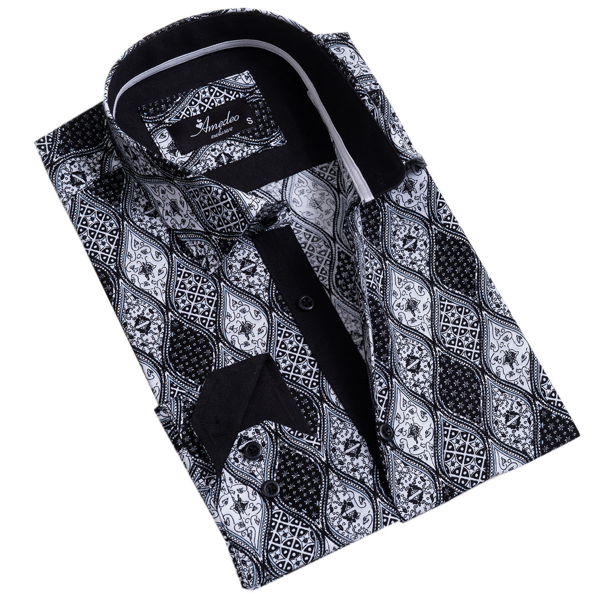 Black and White Mens Slim Fit Designer Dress Shirt - tailored Cotton Shirts for Work and Casual Wear