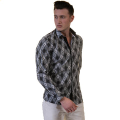 Black and White Mens Slim Fit Designer Dress Shirt - tailored Cotton Shirts for Work and Casual Wear