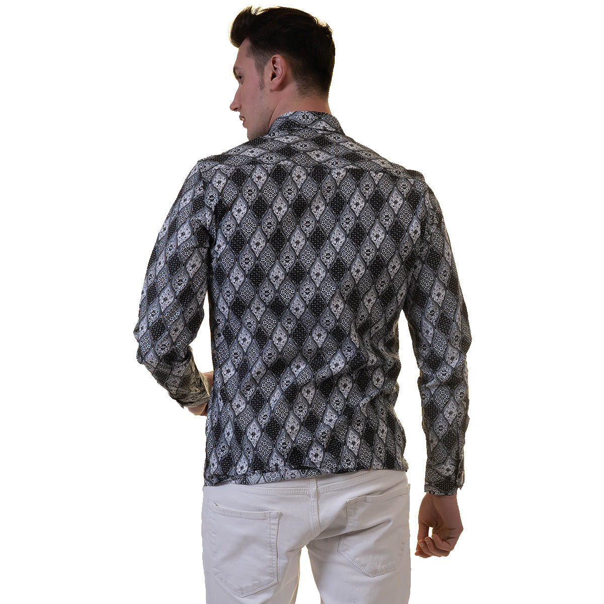 Black and White Mens Slim Fit Designer Dress Shirt - tailored Cotton Shirts for Work and Casual Wear