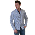 Blue Floral Mens Slim Fit Designer French Cuff Shirt - tailored Cotton Shirts for Work and Casual Wear
