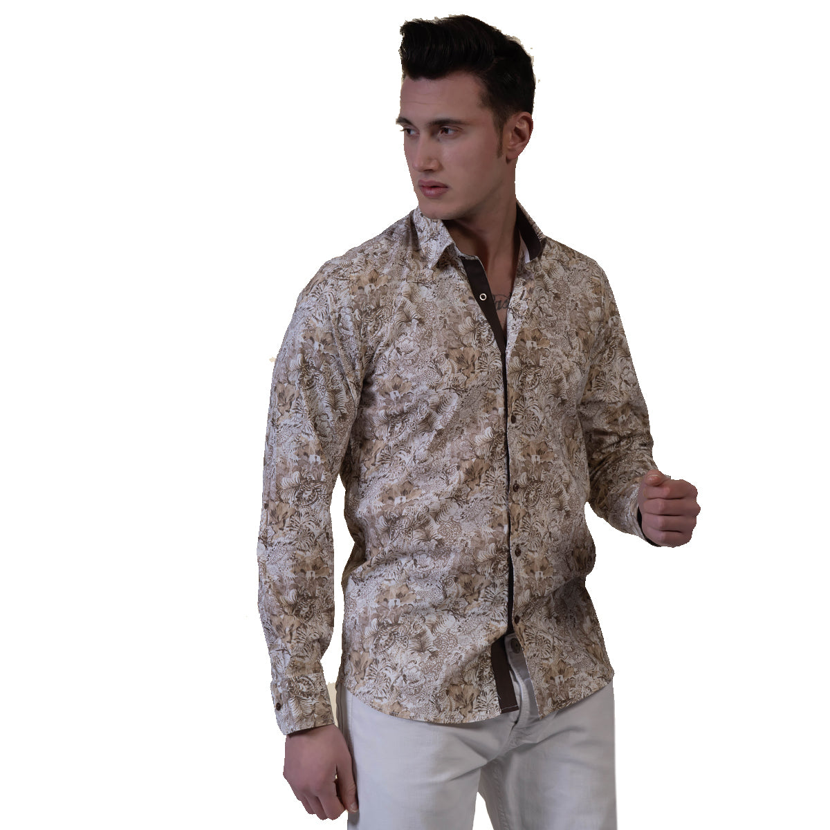 Beige Mens Slim Fit Designer Dress Shirt - tailored Cotton Shirts for Work and Casual Wear