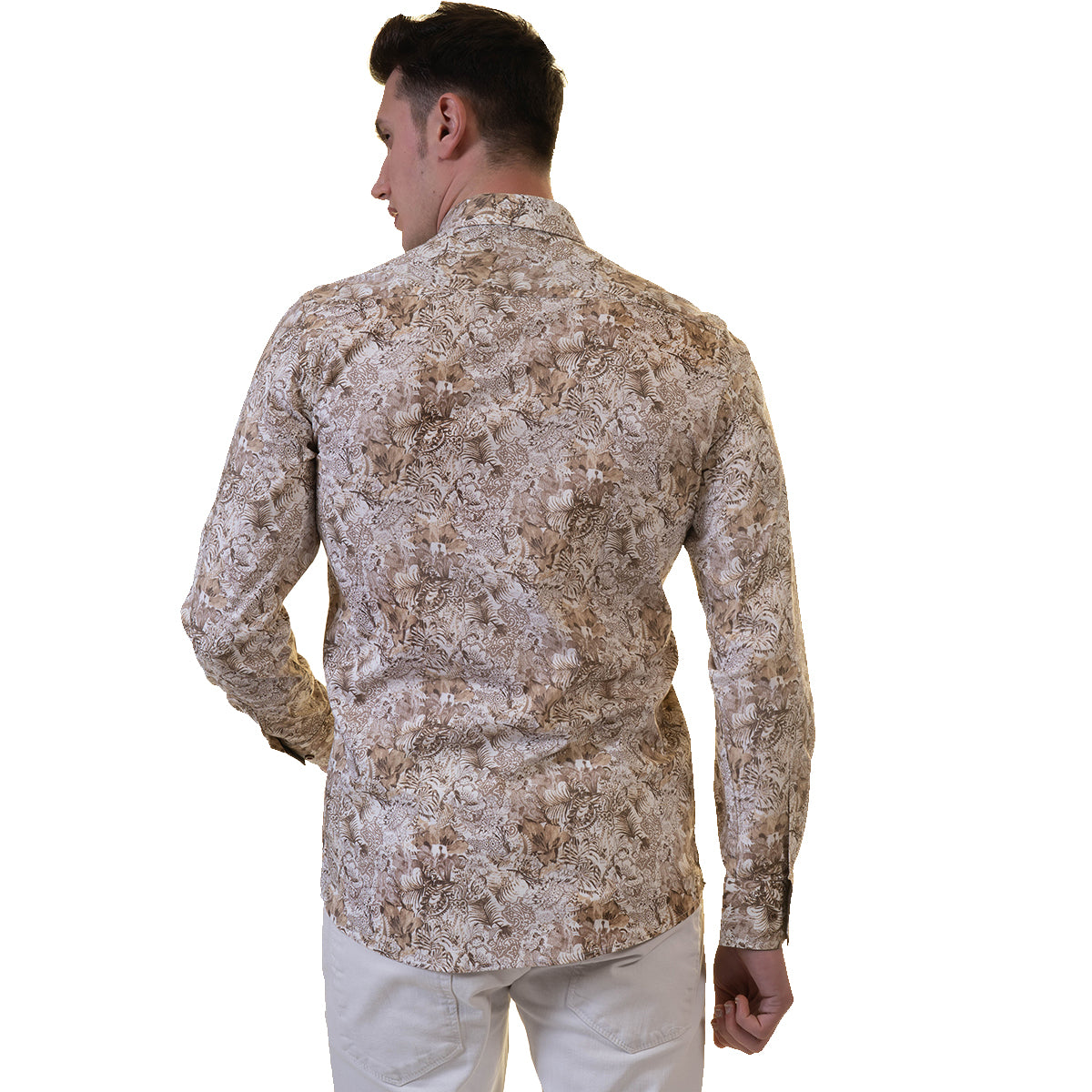 Beige Mens Slim Fit Designer Dress Shirt - tailored Cotton Shirts for Work and Casual Wear