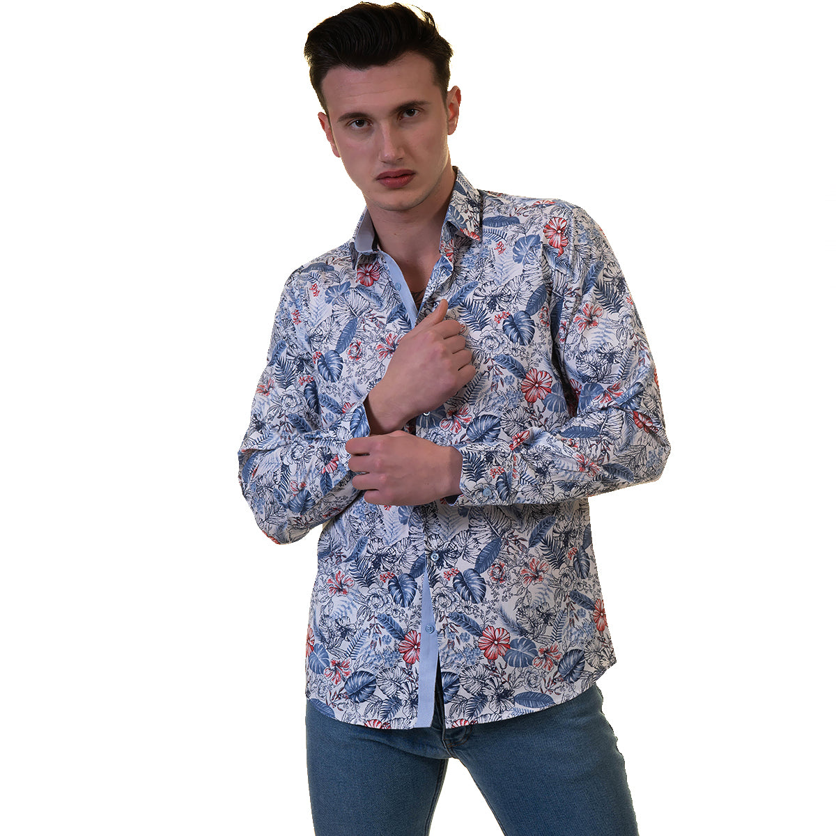 Blue Mens Slim Fit Designer Dress Shirt - tailored Cotton Shirts for Work and Casual Wear