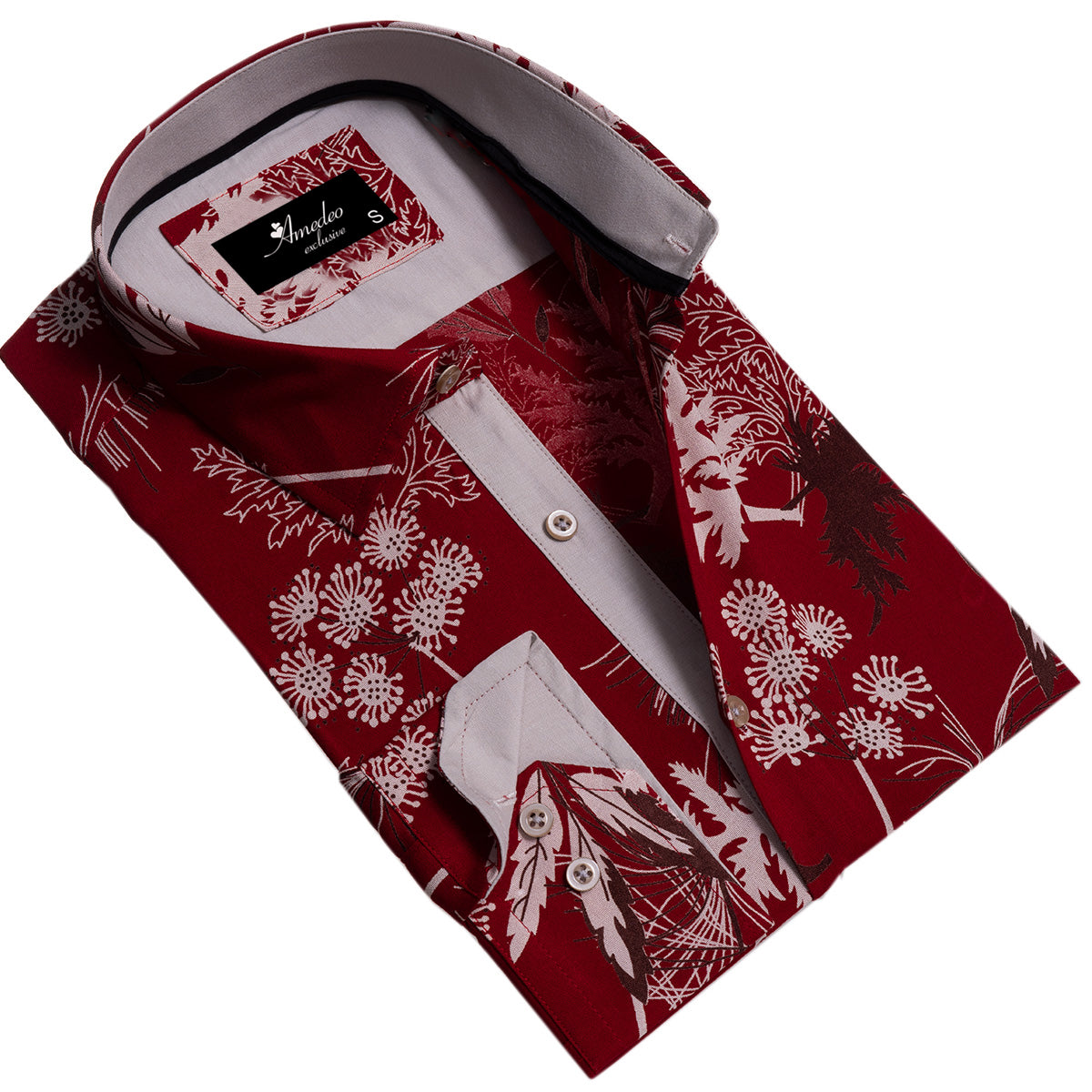 Dark Red Mens Slim Fit Designer Dress Shirt - tailored Cotton Shirts for Work and Casual Wear