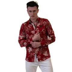 Dark Red Mens Slim Fit Designer Dress Shirt - tailored Cotton Shirts for Work and Casual Wear