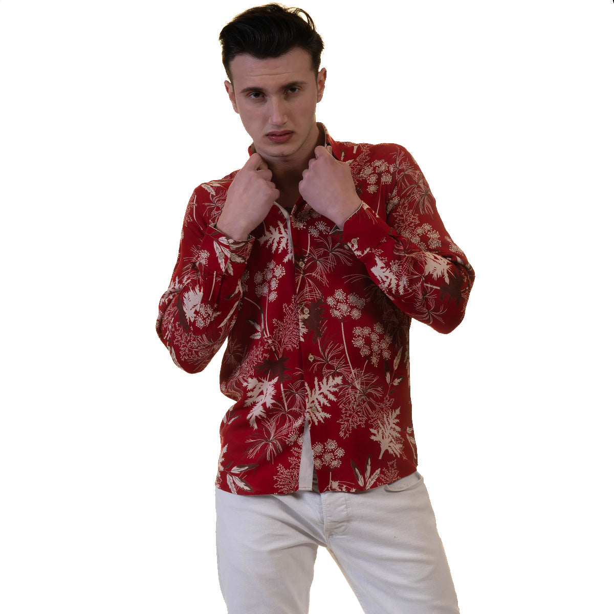 Dark Red Mens Slim Fit Designer Dress Shirt - tailored Cotton Shirts for Work and Casual Wear