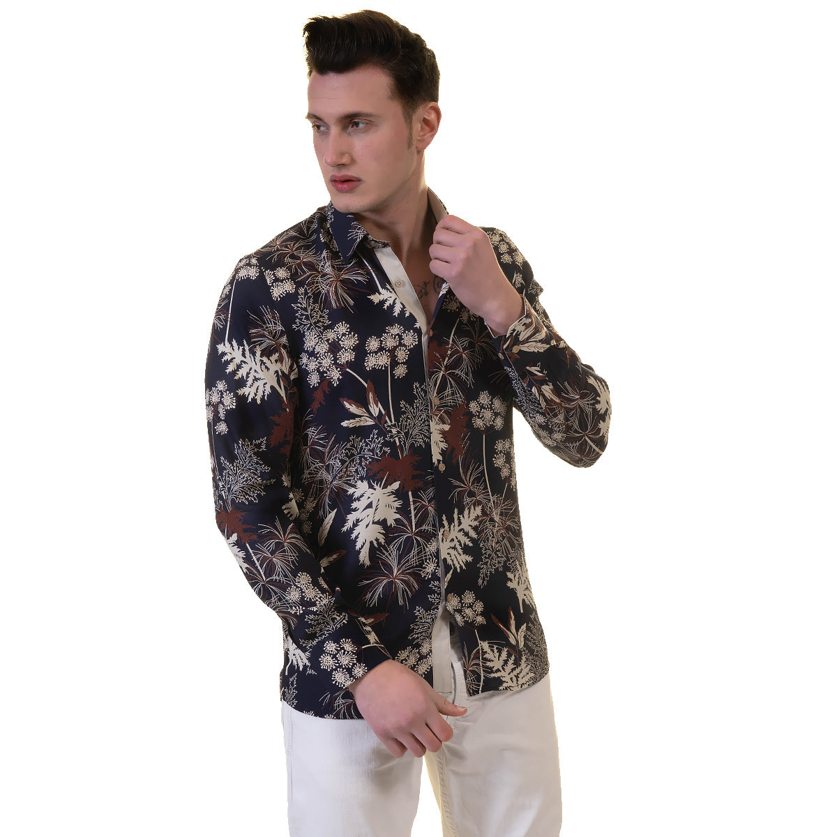 skipper Delvis salvie Floral Mens Slim Fit Designer Dress Shirt - tailored Cotton Shirts for –  Amedeo Exclusive