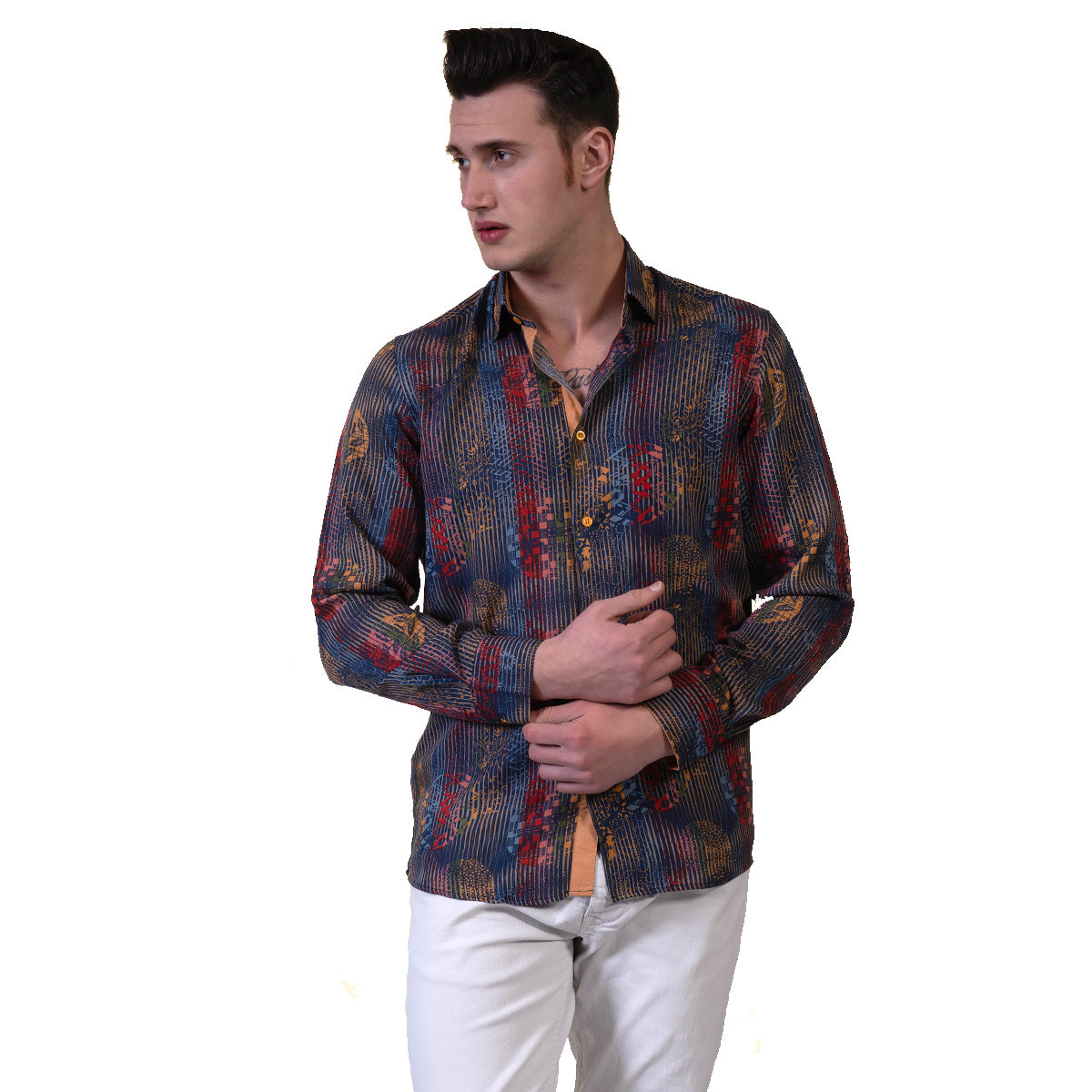 Brown Floral Mens Slim Fit Designer Dress Shirt - tailored Cotton Shirts for Work and Casual Wear