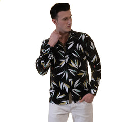 Black Floral Mens Slim Fit Designer Dress Shirt - tailored Cotton Shirts for Work and Casual Wear