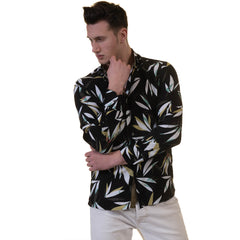 Black Floral Mens Slim Fit Designer Dress Shirt - tailored Cotton Shirts for Work and Casual Wear