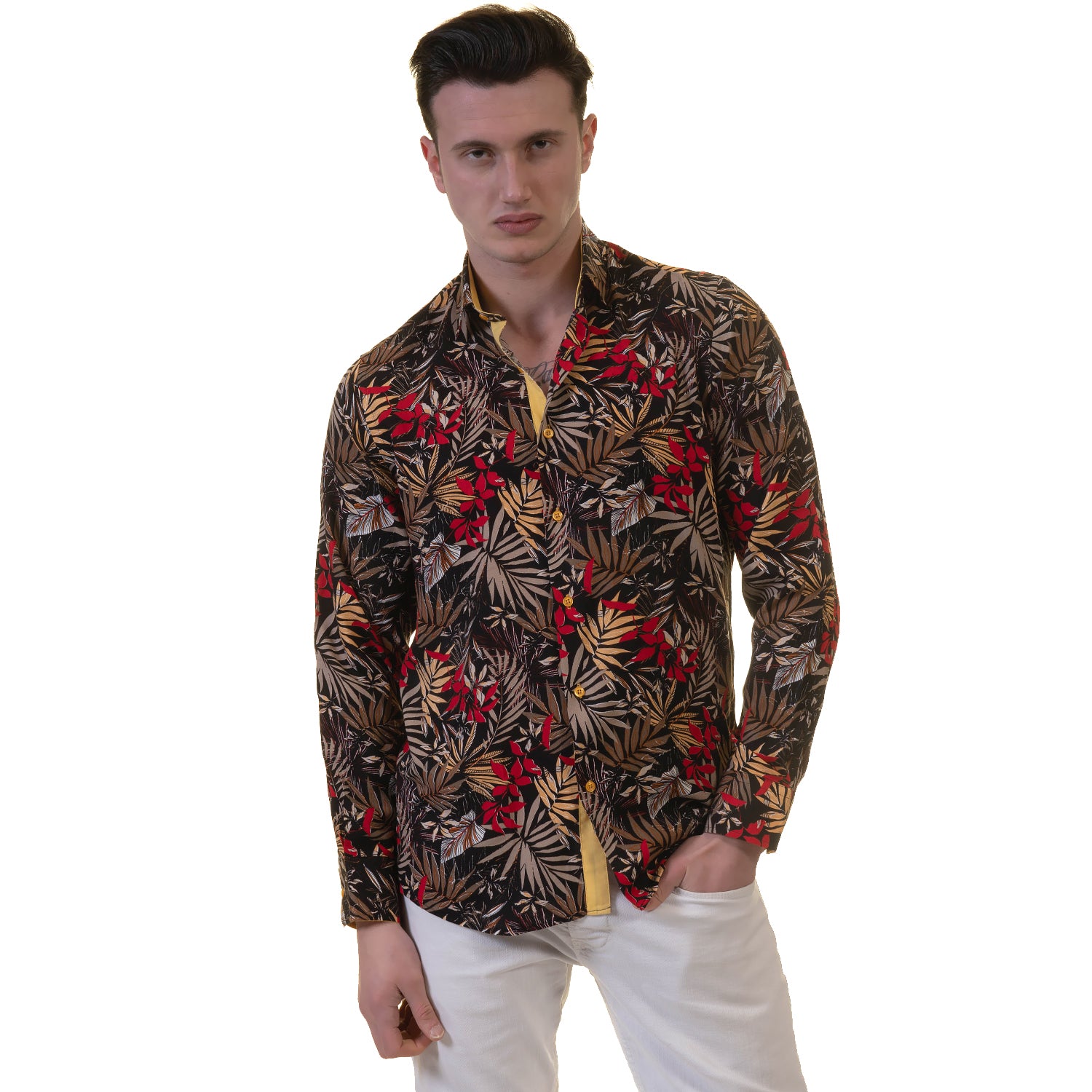 Floral Mens Slim Fit Designer Dress Shirt - tailored Cotton Shirts for Work and Casual Wear