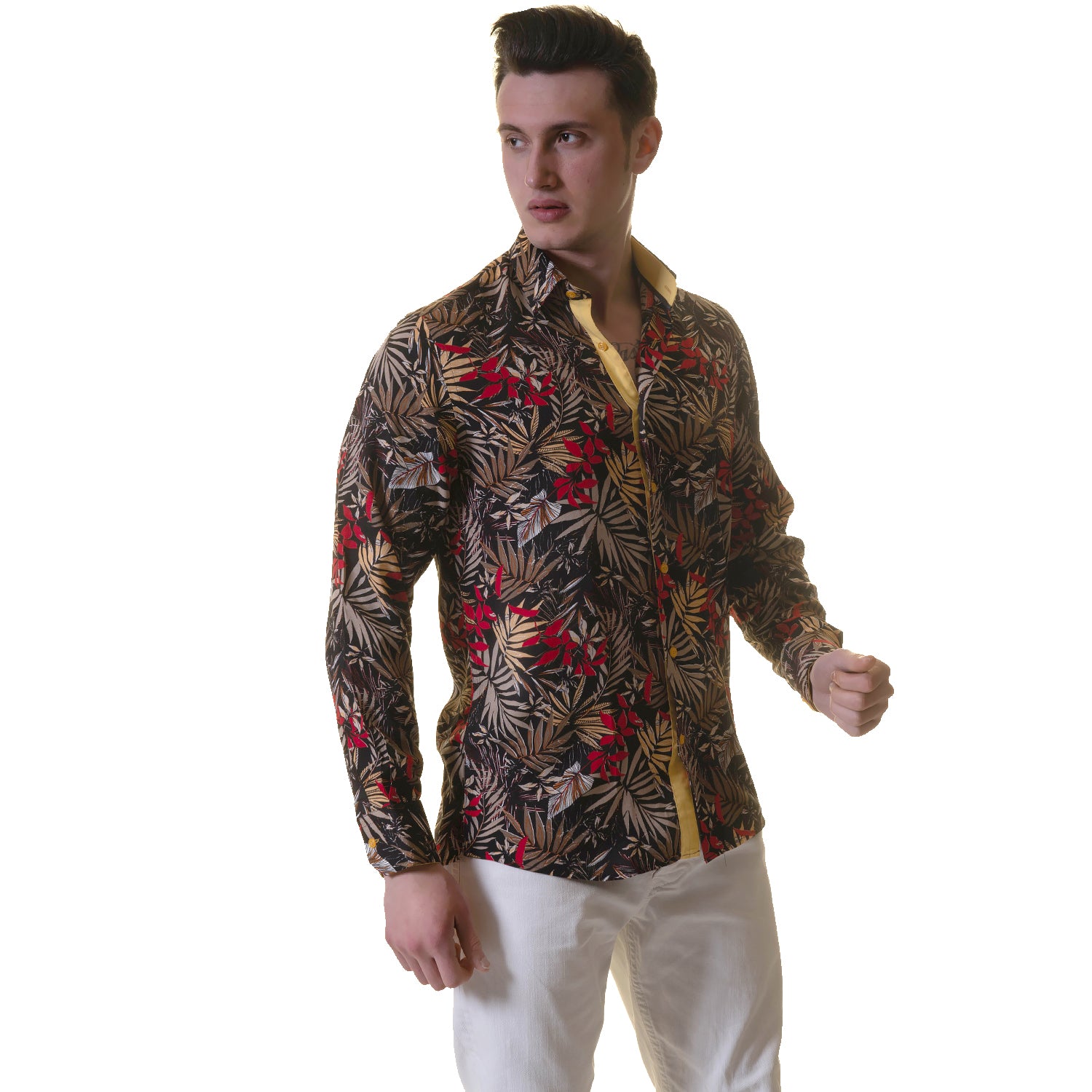 Floral Mens Slim Fit Designer Dress Shirt - tailored Cotton Shirts for Work and Casual Wear