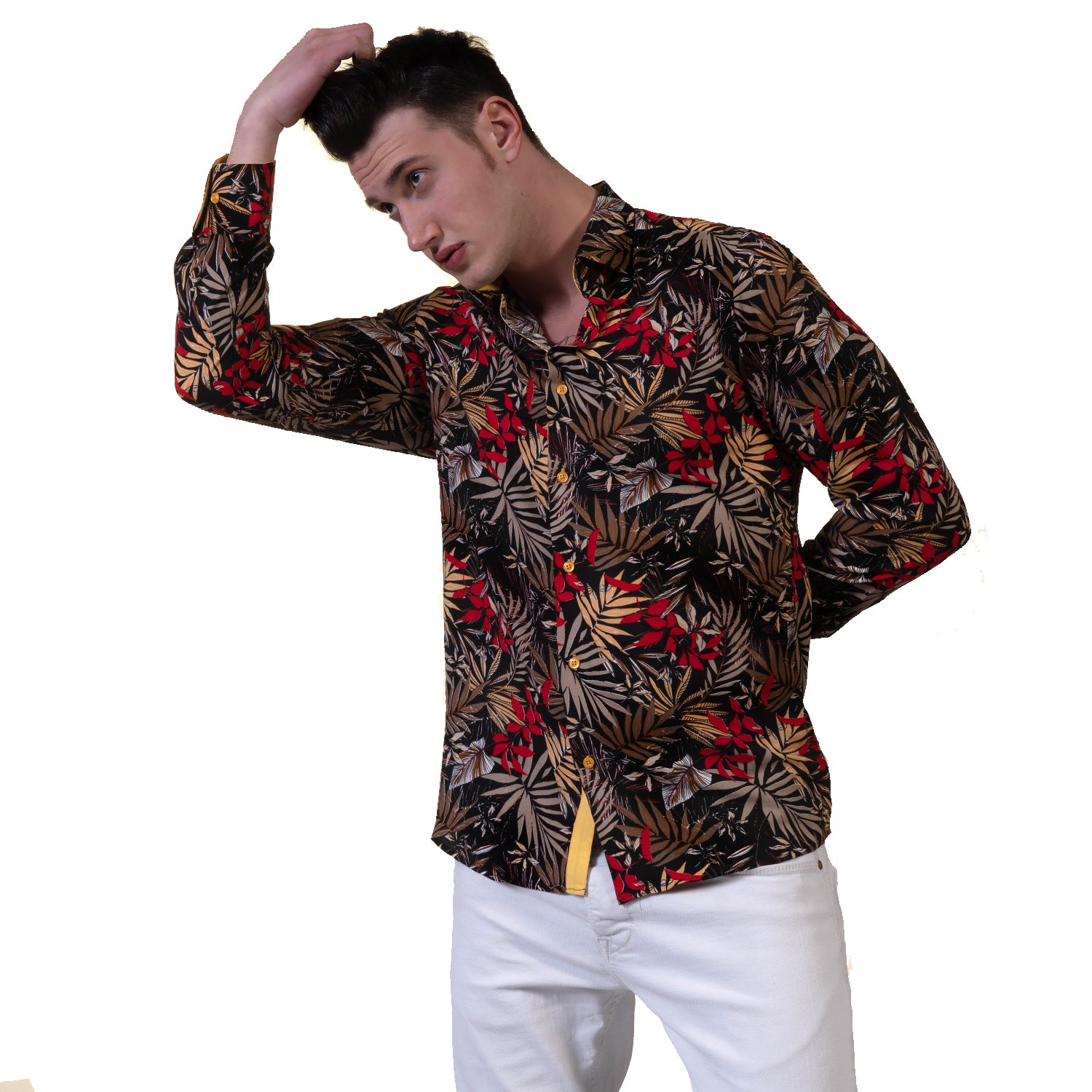 Floral Mens Slim Fit Designer Dress Shirt - tailored Cotton Shirts for Work and Casual Wear