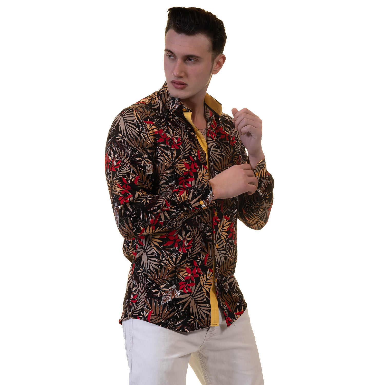 Floral Mens Slim Fit Designer Dress Shirt - tailored Cotton Shirts for Work and Casual Wear