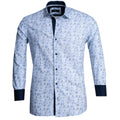 Blue Printed Mens Slim Fit Designer Dress Shirt - tailored Cotton Shirts for Work and Casual Wear