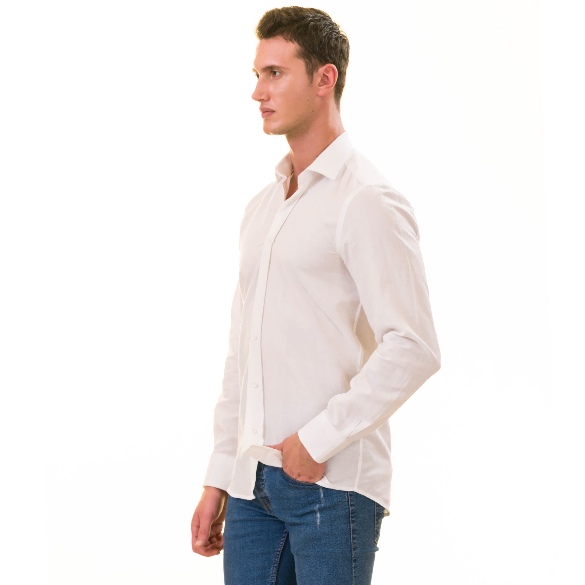 White Luxury Men's Tailor Fit Button Up European Made Linen Shirts