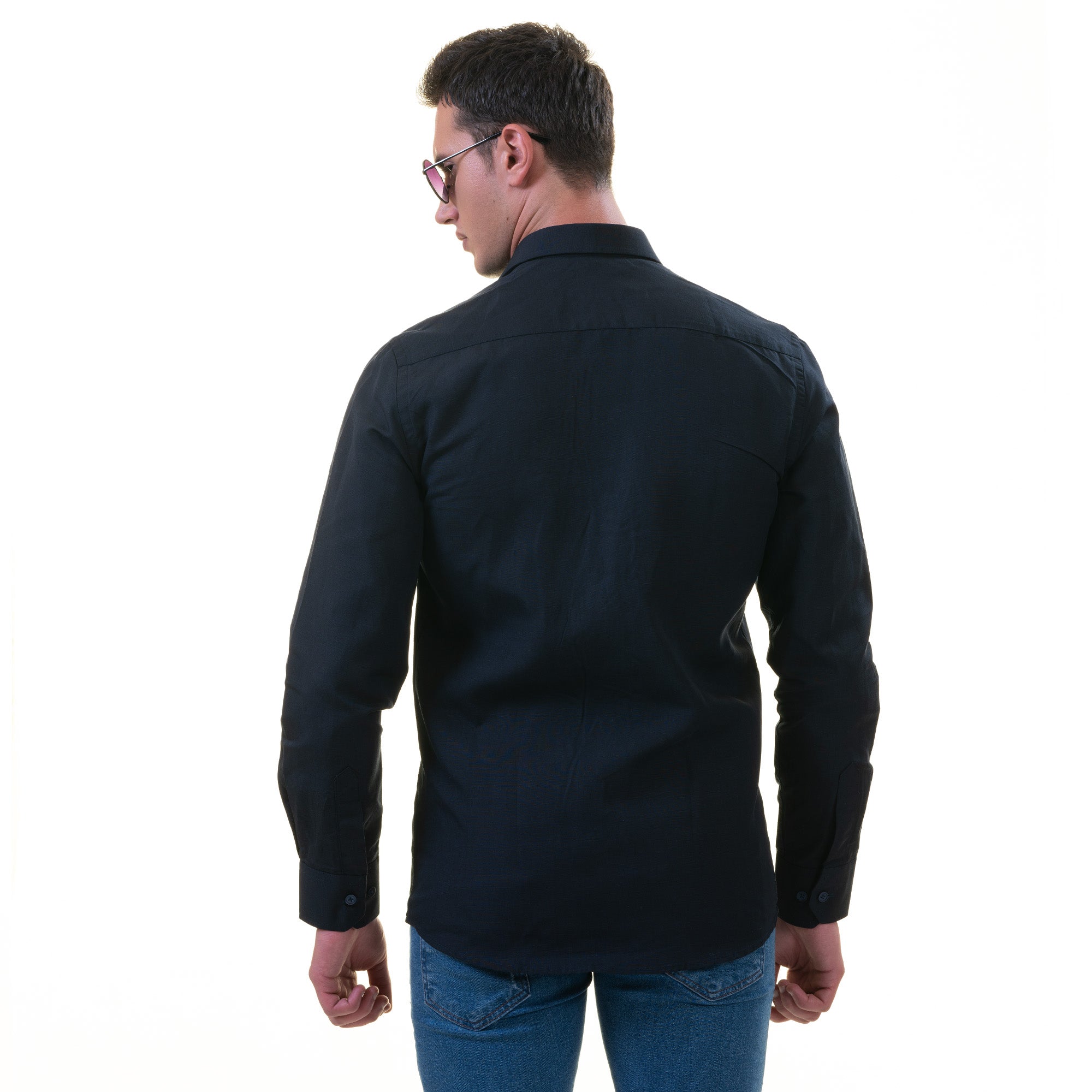 Navy Colored Luxury Men's Tailor Fit Button Up European Made Linen Shirts