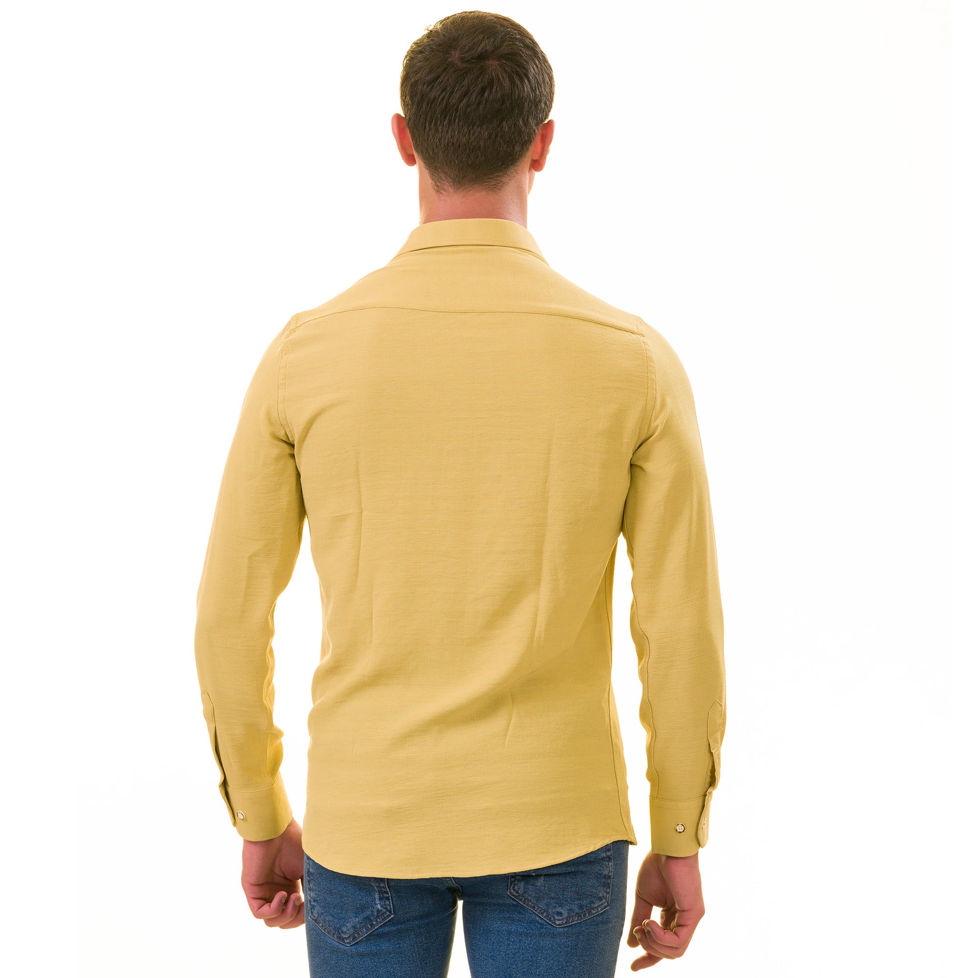 Mustard Colored Luxury Men's Tailor Fit Button Up European Made Linen Shirts