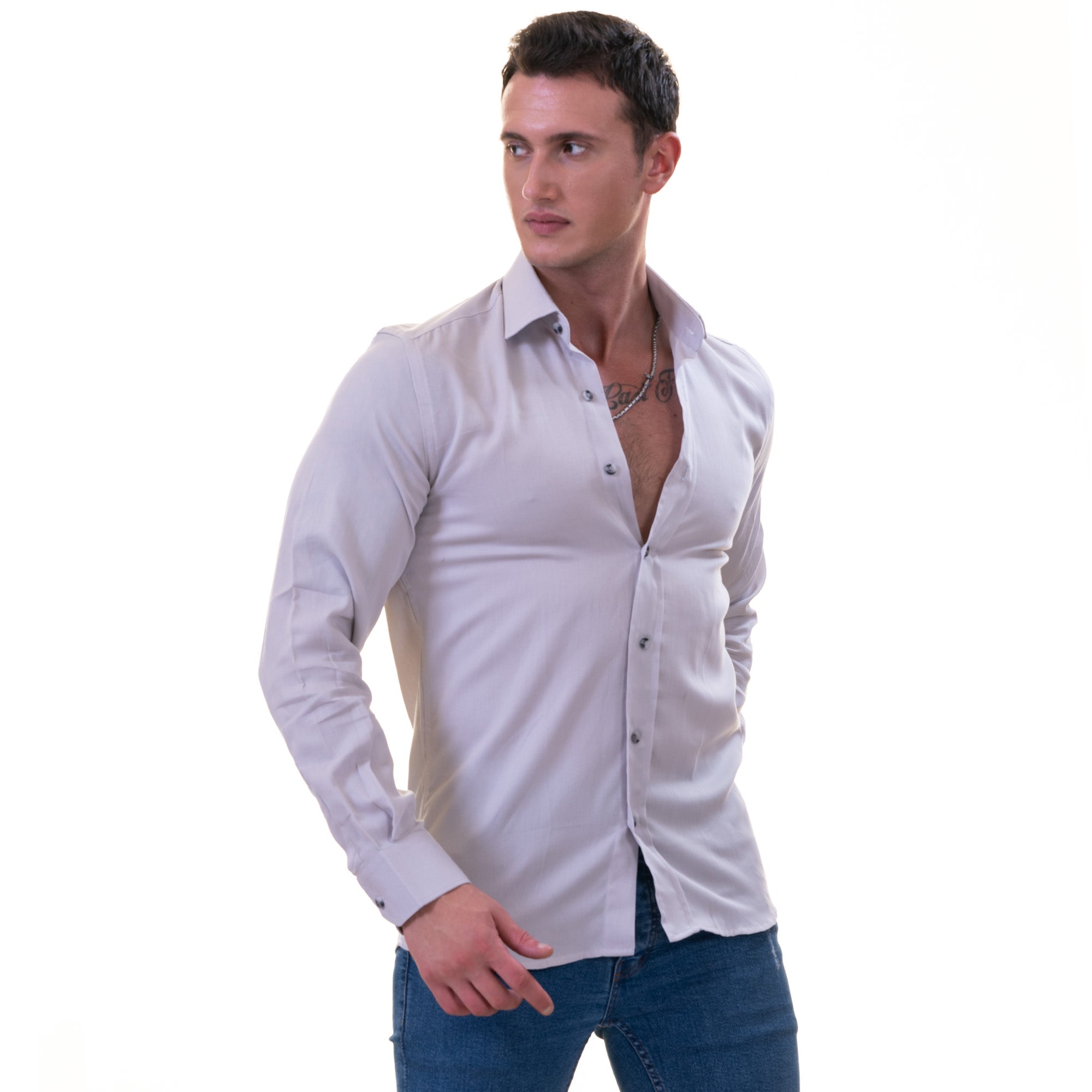 Gray Luxury Men's Tailor Fit Button Up European Made Linen Shirts