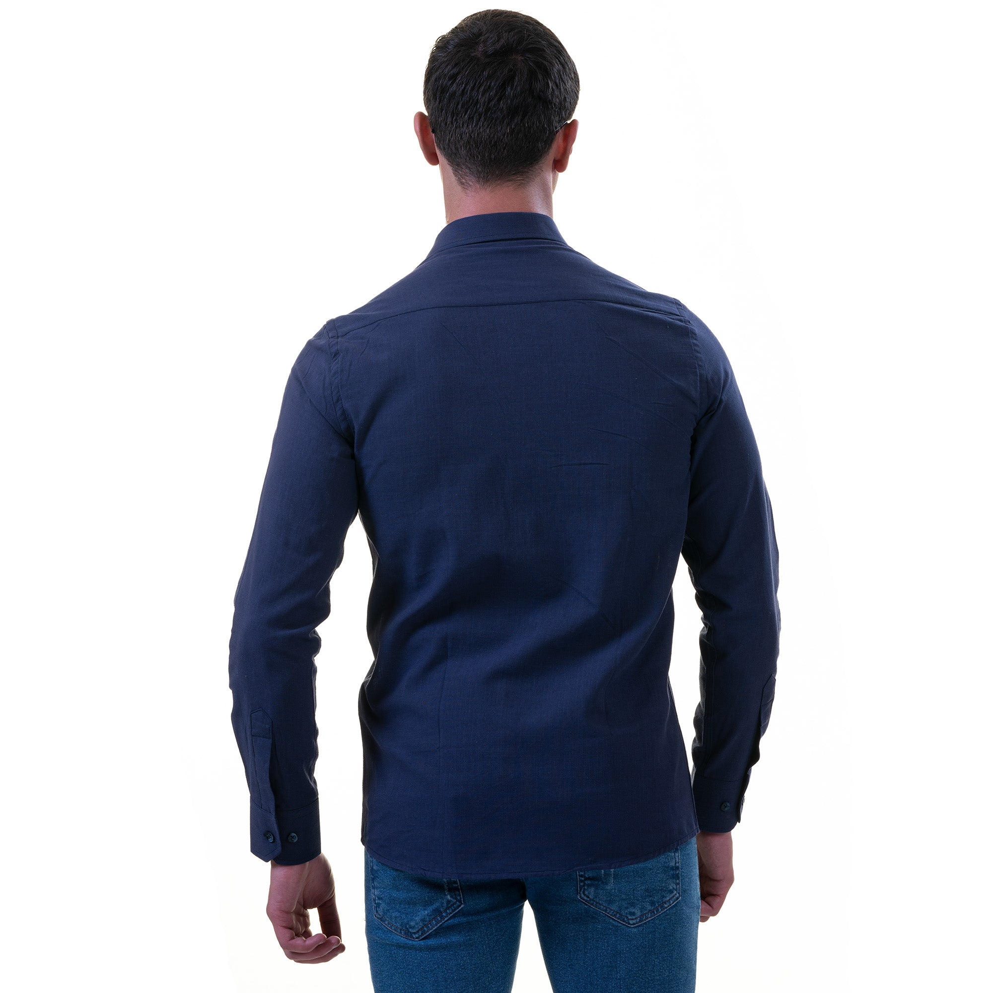 Dark Blue Luxury Men's Tailor Fit Button Up European Made Linen Shirts