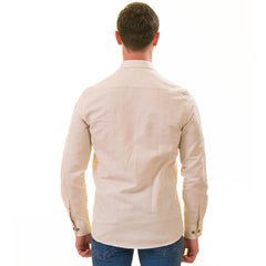 Beige Luxury Men's Tailor Fit Button Up European Made Linen Shirts